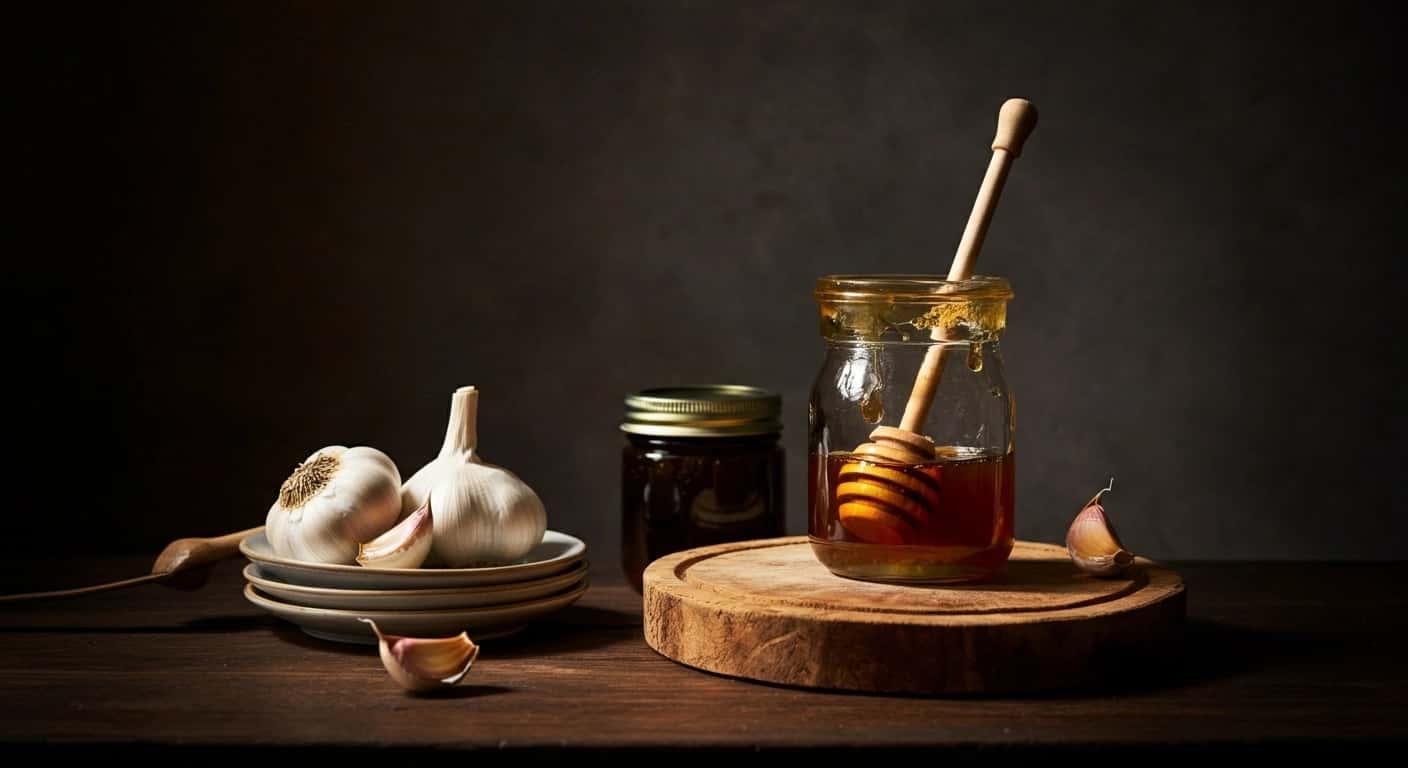 Fermentierter Knoblauch-Honig: Das Prickelnde Glas auf der Arbeitsplatte, das Sanft Ihre Seele Heilt