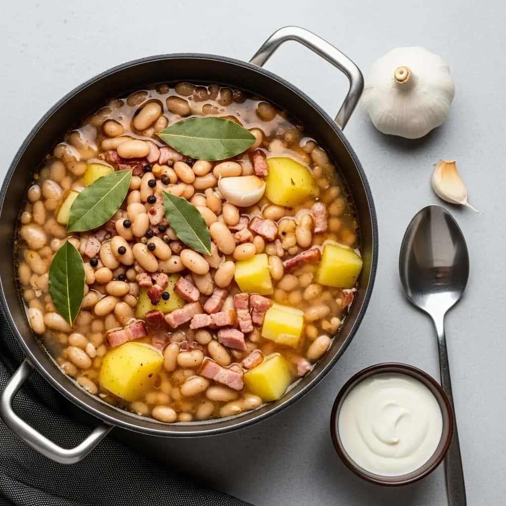 Un clásico abundante: ajo picante y salsa picante de Eslovaquia Sopa de frijoles (Fazuľová Polievka na Kyslo)