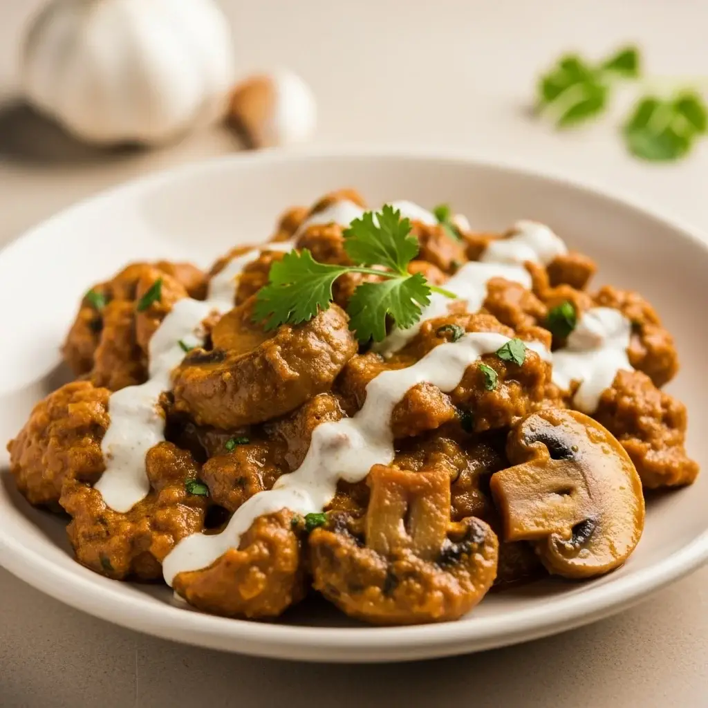 Ein cremiger Knoblauch-Pilzgenuss aus Nordindien (Lahsuni Khumb)