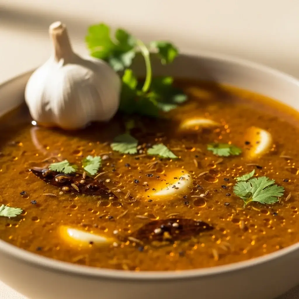 Um alimento básico calmante: o reconfortante Rasam de alho da Índia (Poondu Rasam)