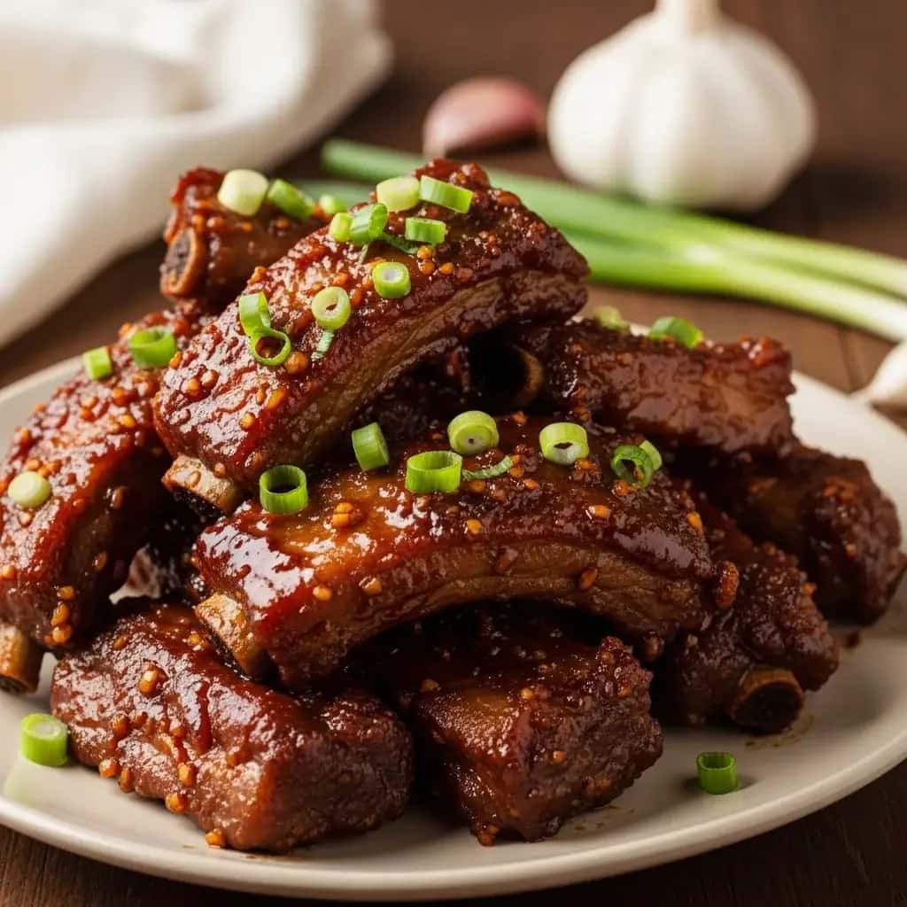 Aus dem Herzen von Hanoi: Klebriger Knoblauch & Karamell-Schweinerippchen (Sườn Ram Mặn Ngọt)