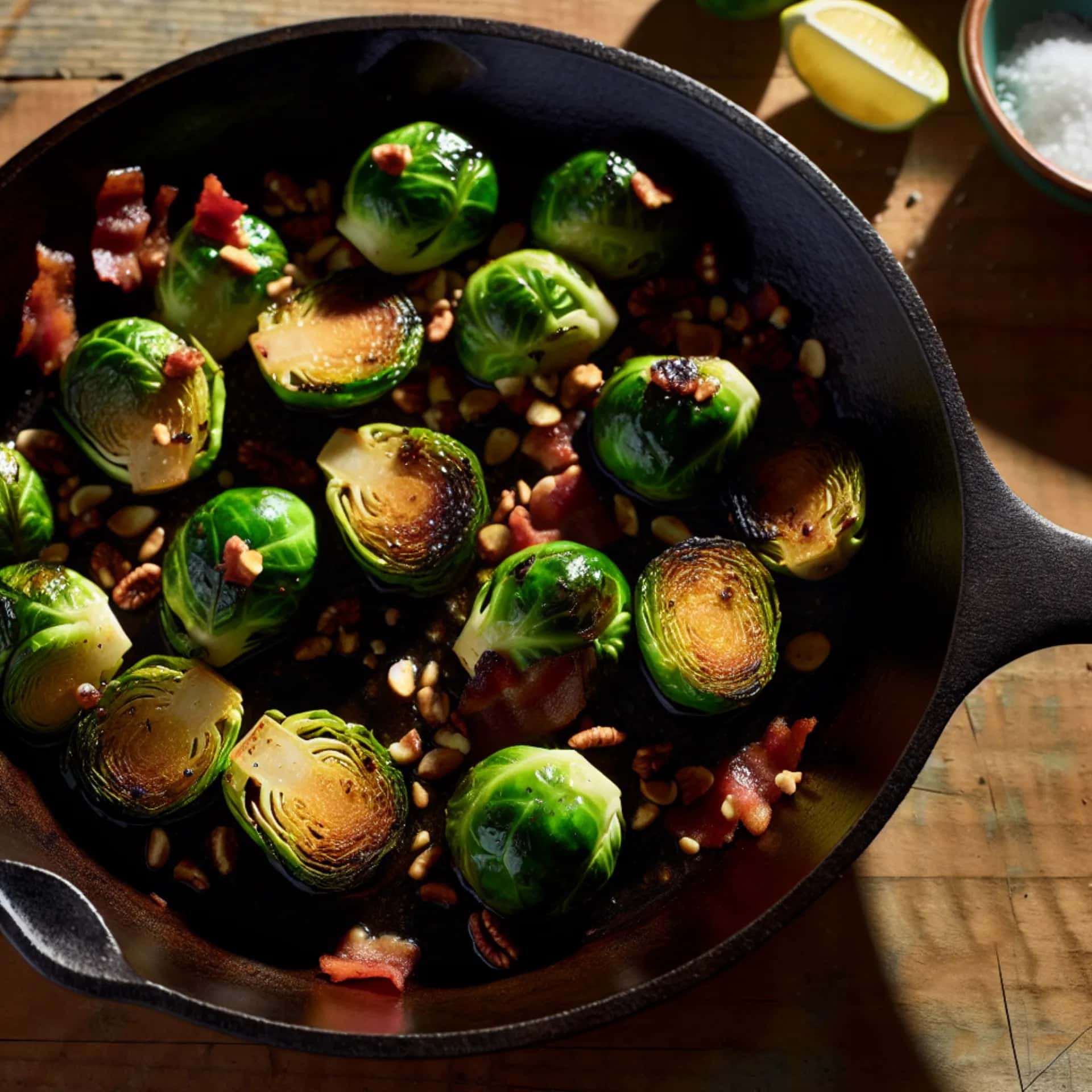 Appalachian Maple-Bourbon Garlic Sprouts with Crispy Bacon