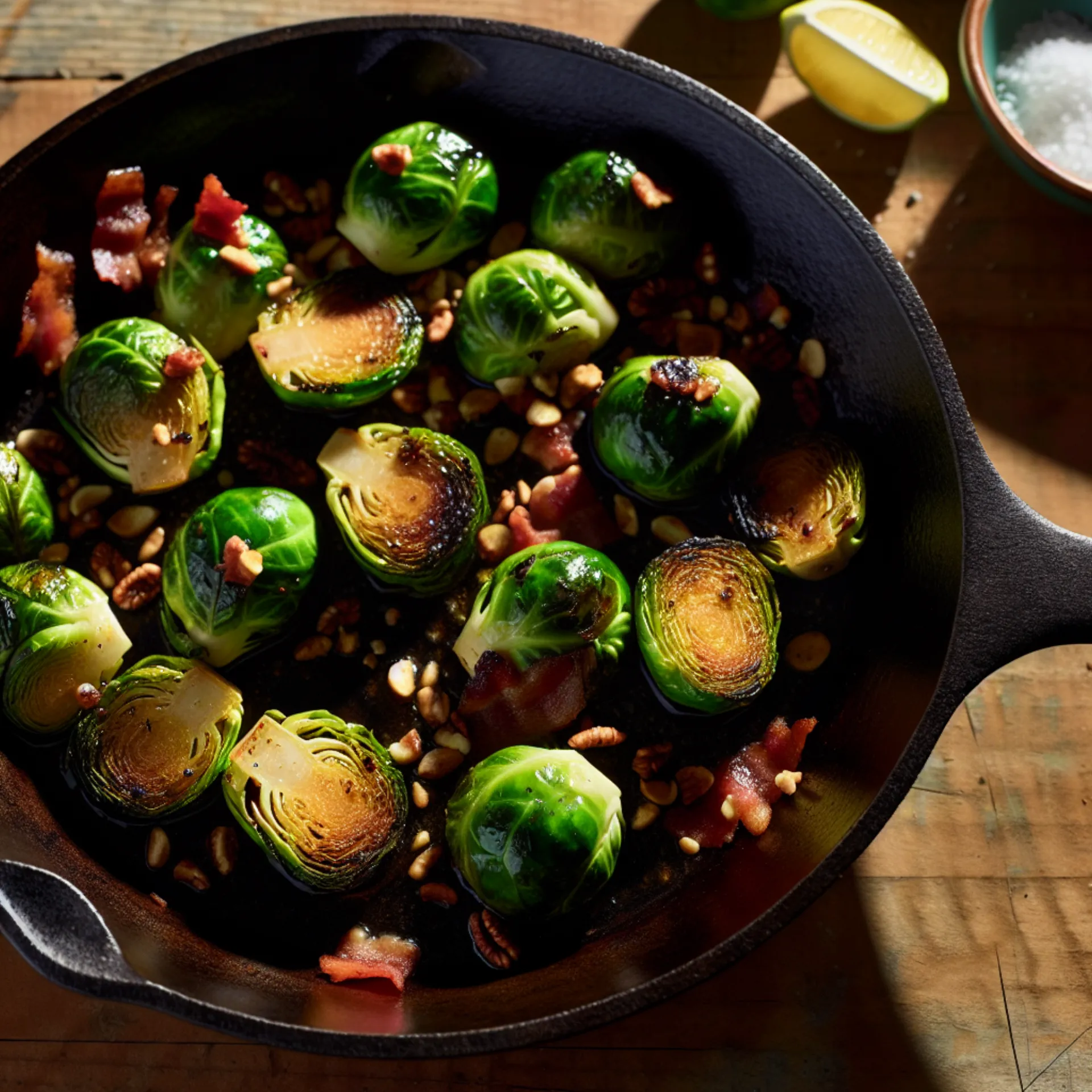 Pousses d'ail à l'érable et au bourbon des Appalaches avec bacon croustillant