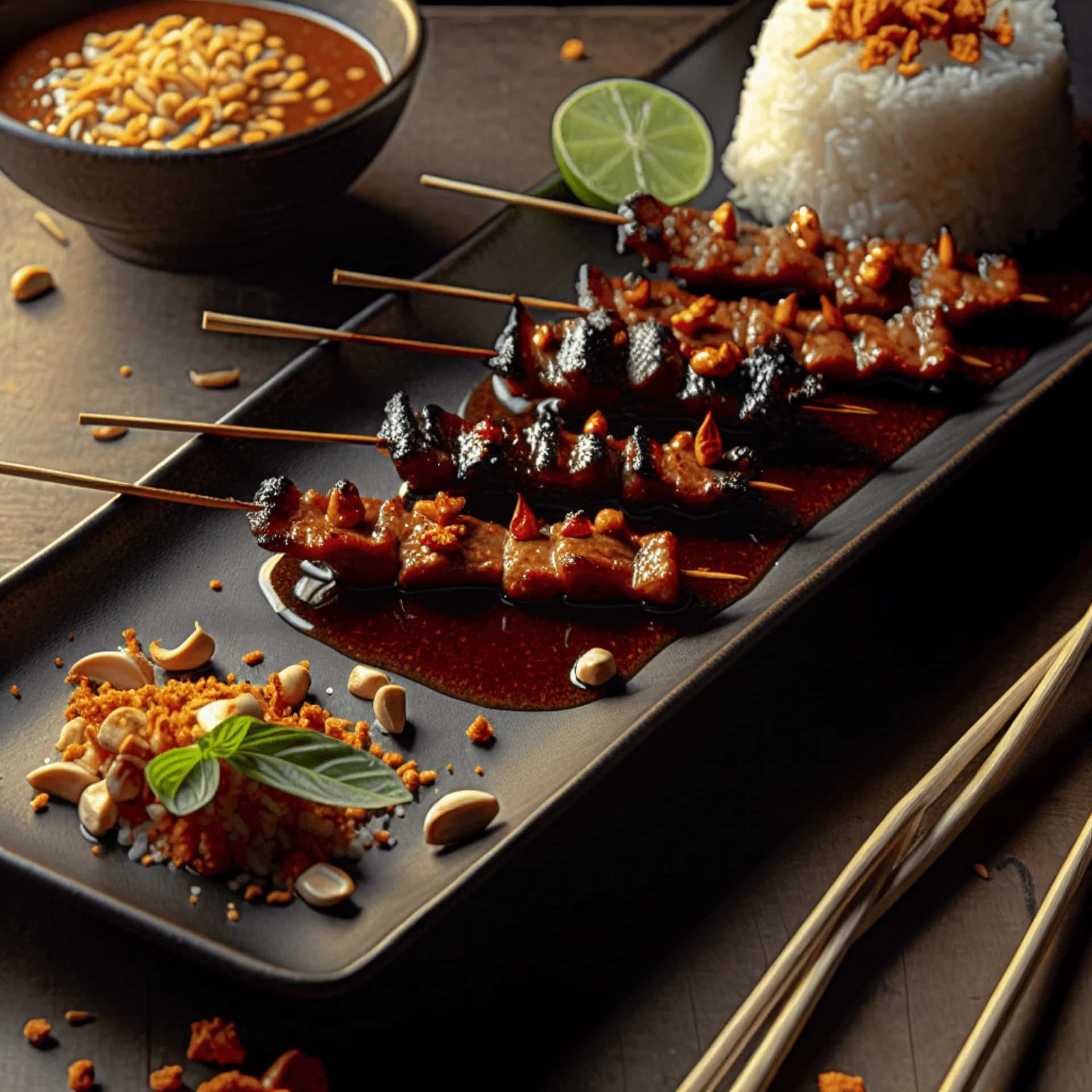 Bangkok Burnt-Garlic Pork Skewers with Tamarind Glaze