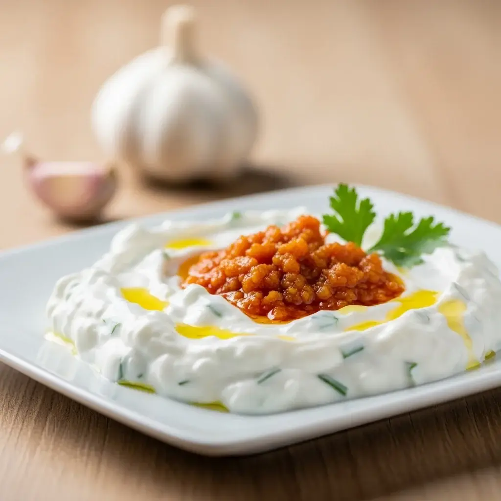 Lo fresco y lo fresco de Turquía Dip cremoso de yogur con ajo (Haydari)