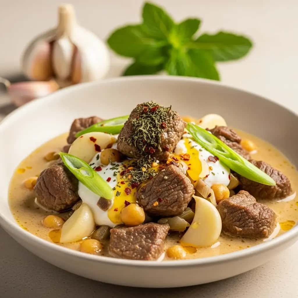 From Gaziantep's Spring Fields: A Hearty Lamb & Fresh Garlic Stew (Şiveydiz)