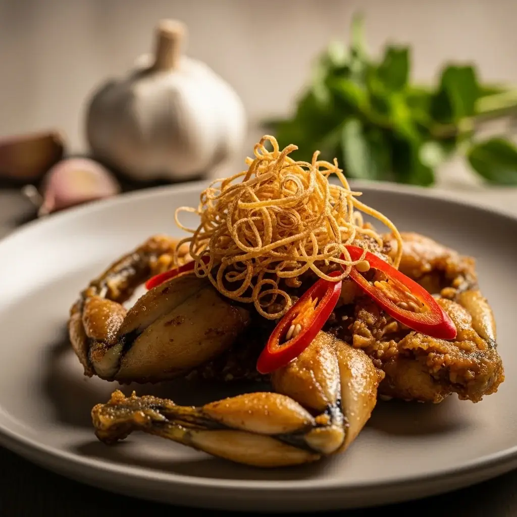 Pernas de sapo crocantes com manteiga de alho (Ếch Chiên Bơ Tỏi)