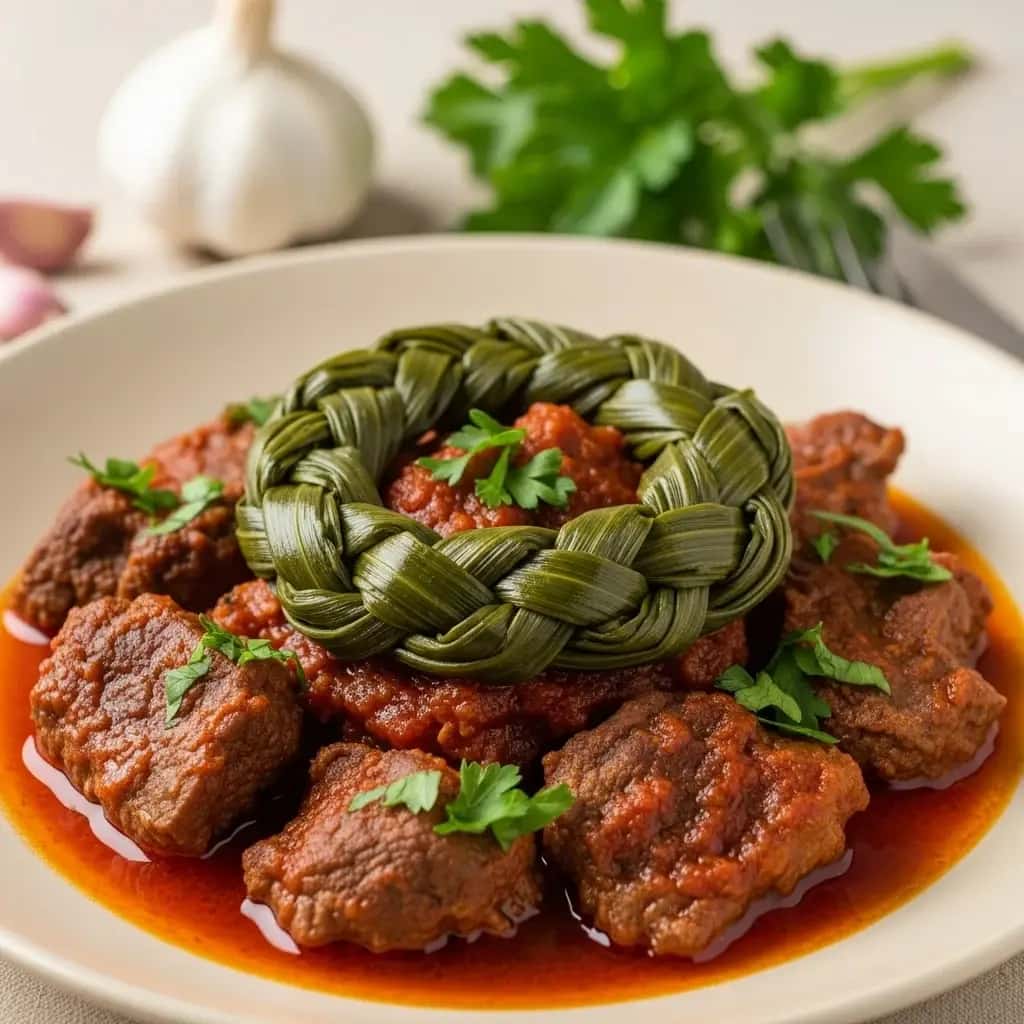Stufat de miel cu ceapă verde și usturoi verde (rumänischer Lammeintopf)