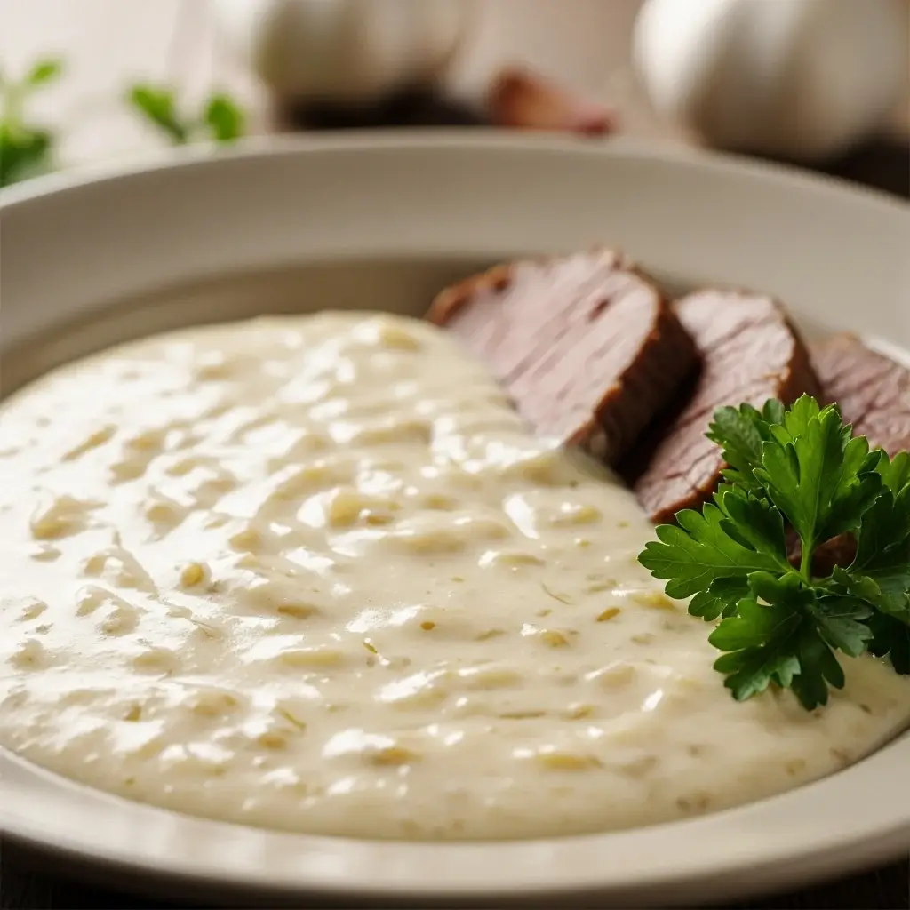 Da cozinha eslovaca: uma cozinha rica e saborosa. Molho Cremoso de Alho (Cesnaková Omáčka)