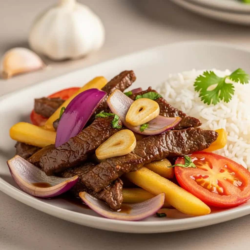 Un sabor de Perú: lo último en carne de res y carne. Salteado de Ajo (Lomo Saltado)