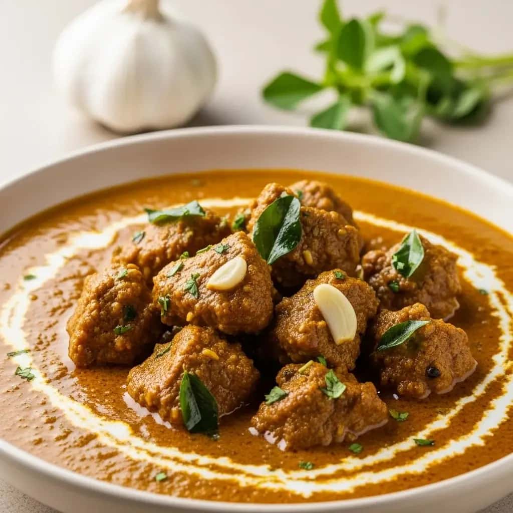 Do coração da Índia: curry de cordeiro com feno-grego e alho aromático (Lahsuni Methi Gosht)