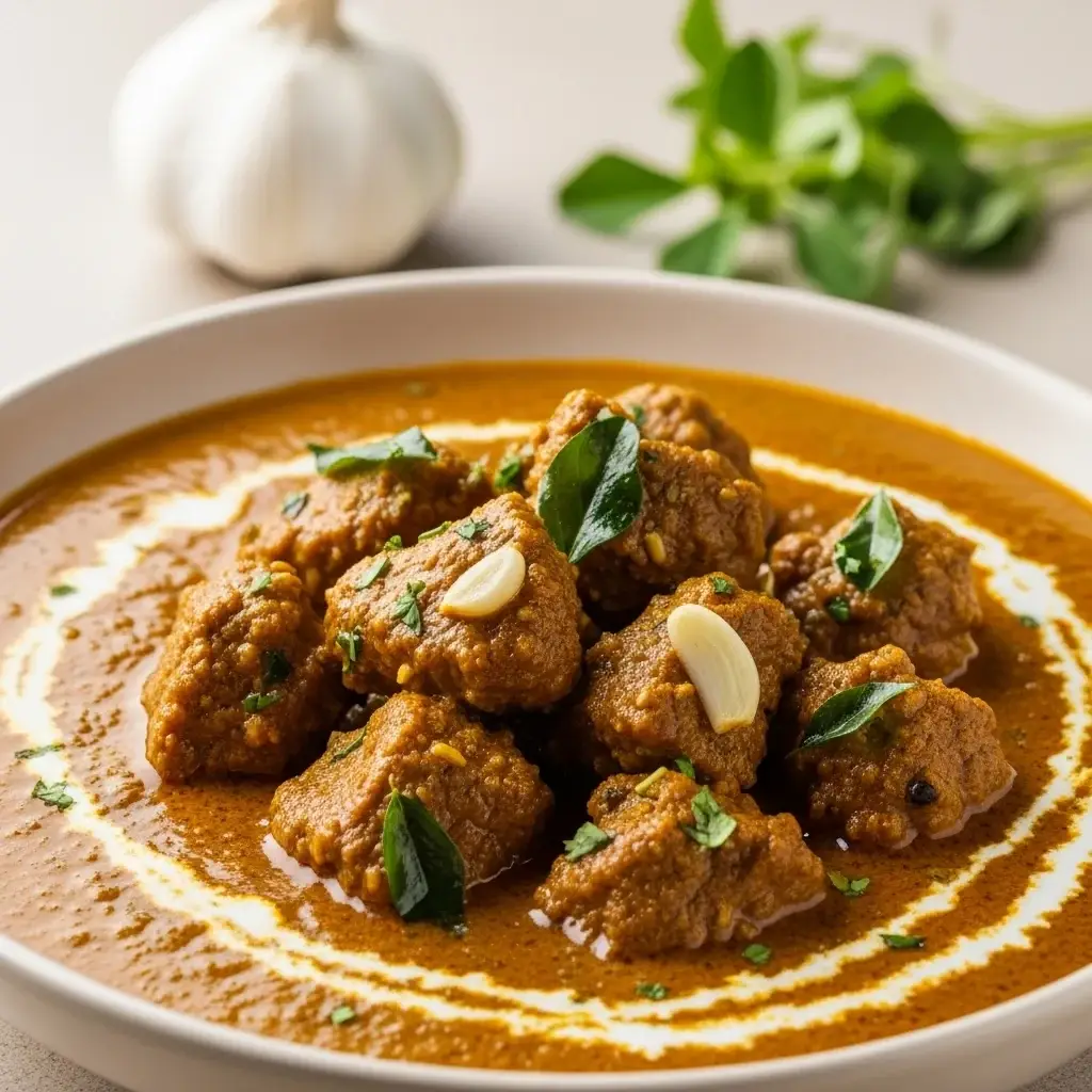 Aus dem Herzen Indiens: Aromatisches Knoblauch-Bockshornklee-Lamm-Curry (Lahsuni Methi Gosht)