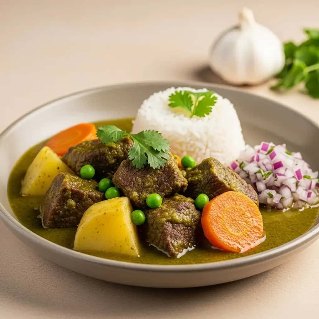 Du cœur du Pérou : coriandre aromatique et amp; Ragoût de bœuf à l'ail (Seco de Res)