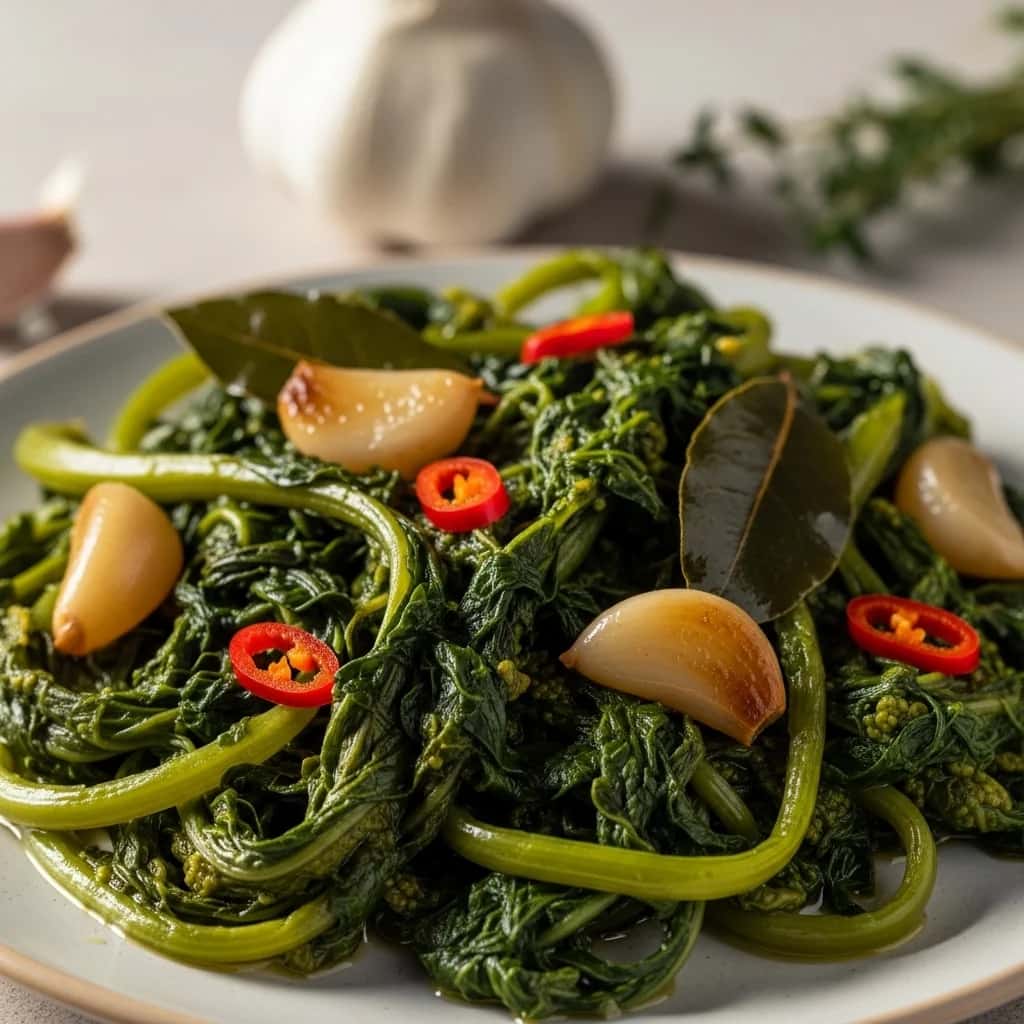 Dos campos da Puglia: nabos refogados com alho (Cime di Rapa Stufate)