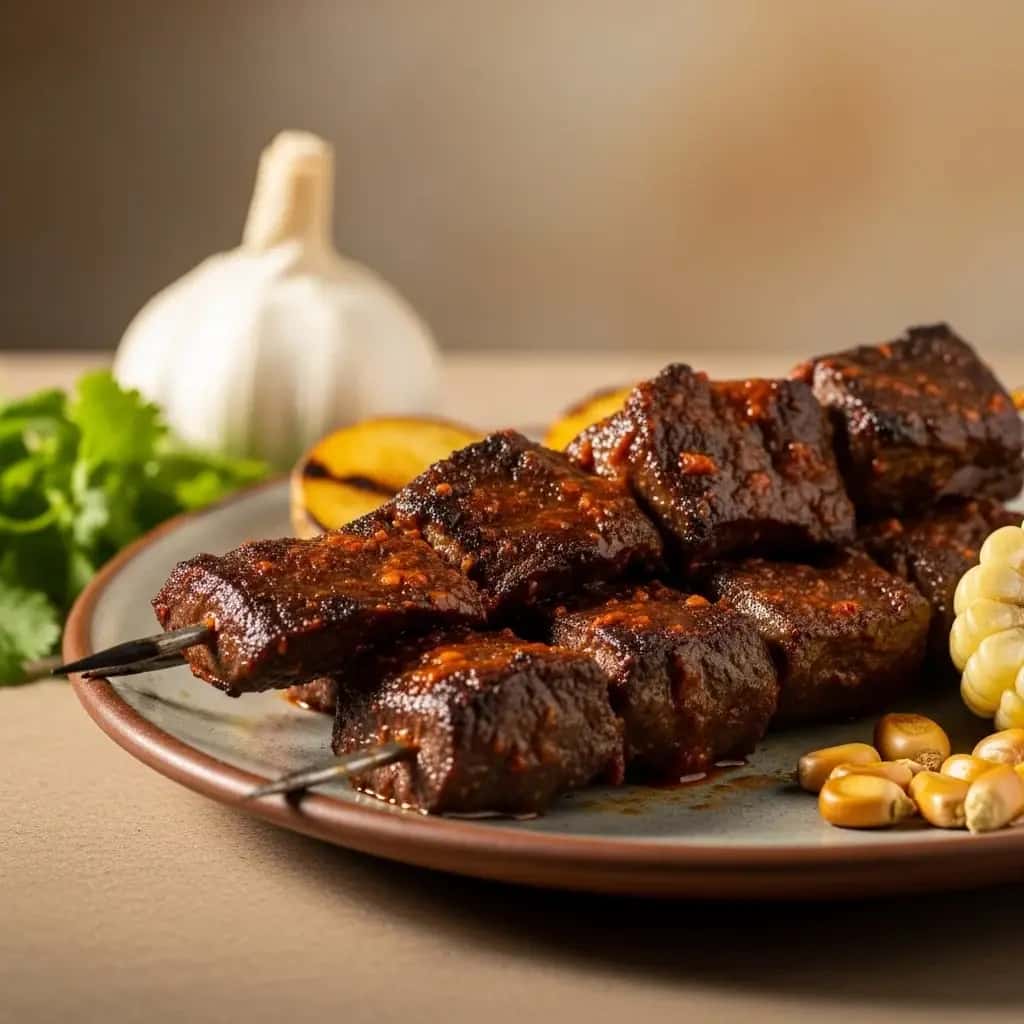 Aus den Straßen von Lima: Brutzelnder peruanischer Knoblauch & Chilenische Rinderherzspieße (Anticuchos de Corazón)