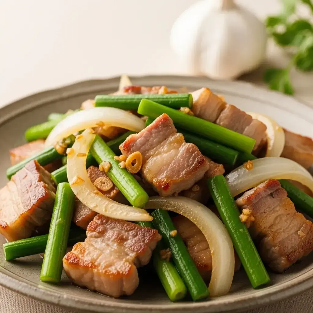 Vom Bauernhof in den Wok: Eine pikante Pfanne mit Schweinefleisch und Knoblauch (Buta to Ninniku no Me Itame)