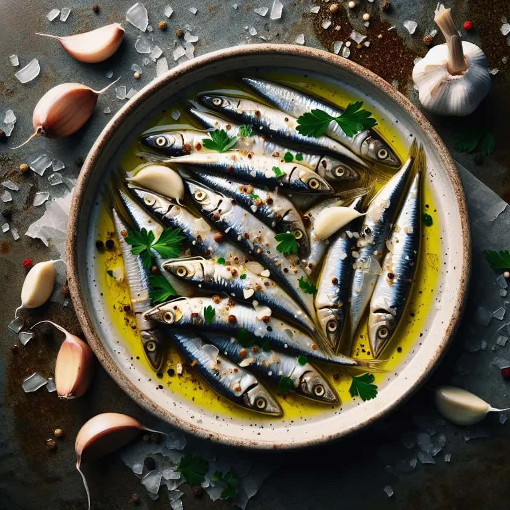 Anchois marinés à l'infusion d'ail piquant