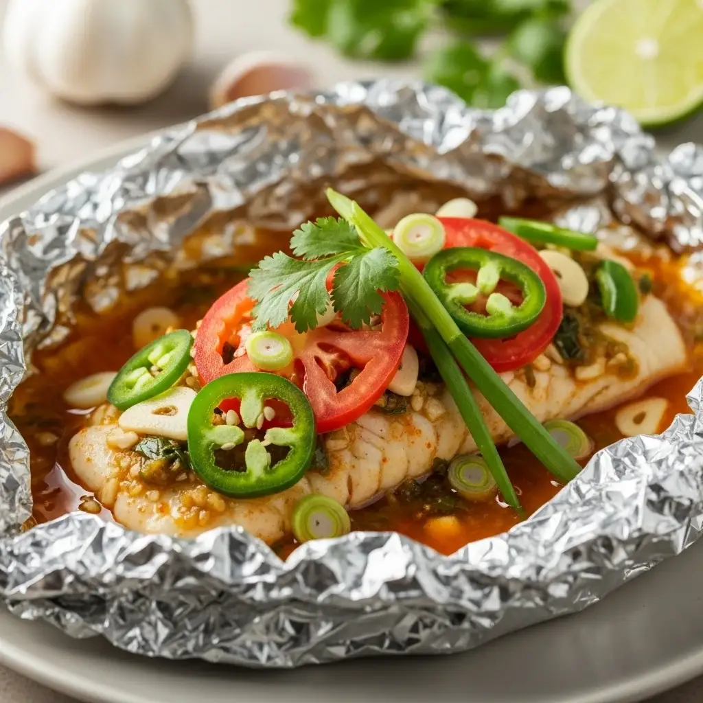 Um clássico costeiro: peixe cozido no vapor do México com alho e amp; Limão (Pescado Empapelado al Mojo de Ajo)