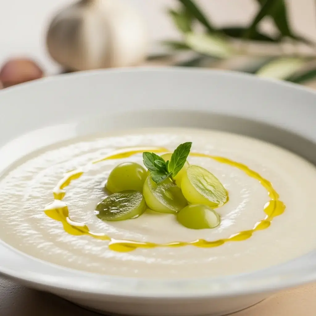 Von Andalusiens Sonne: Ein erfrischender weißer Knoblauch & Mandelsuppe (Ajoblanco)