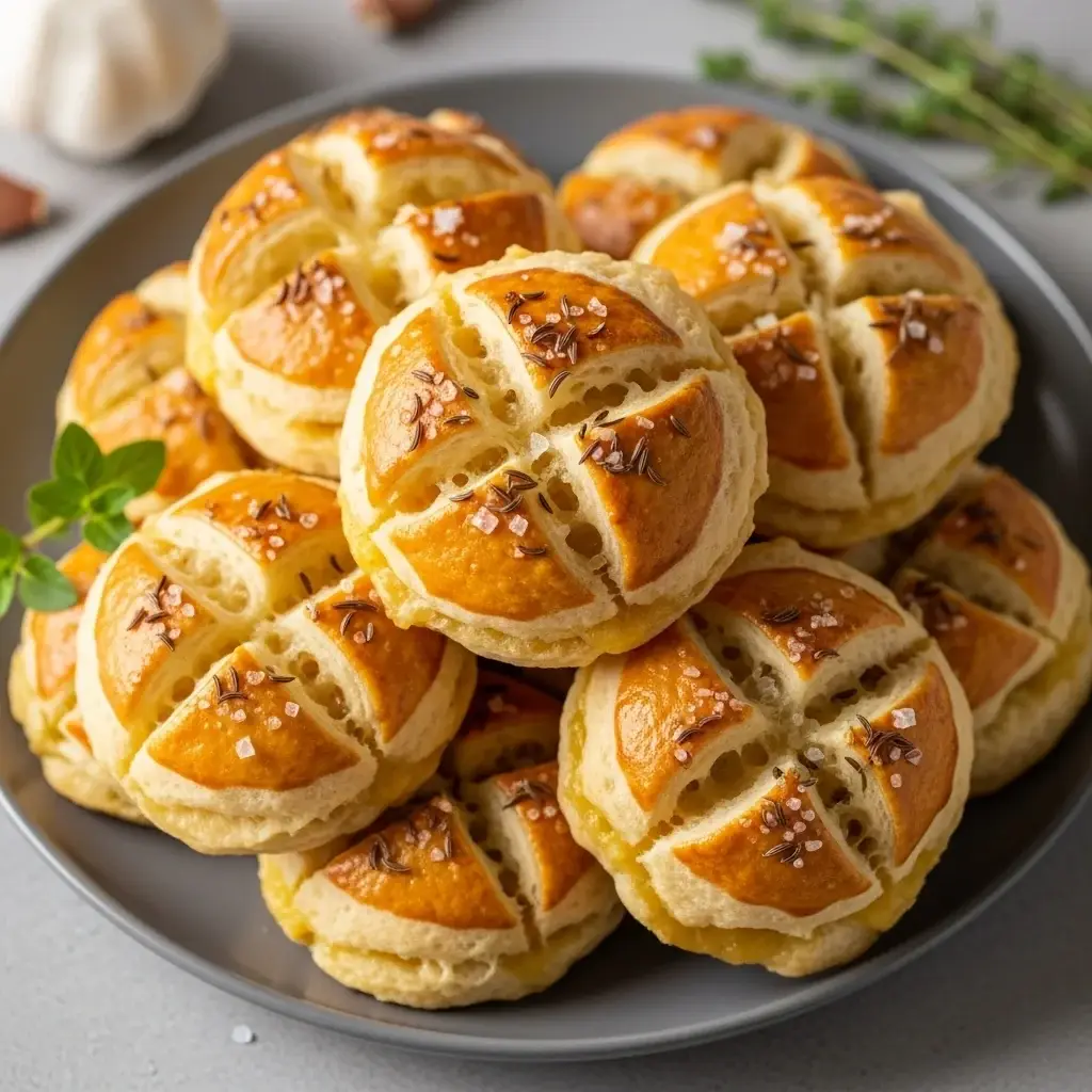 Une attaque de collation slovaque : ail et poivrons moelleux et pliés. Scones au fromage (Skladané Cesnakové Pagáče)