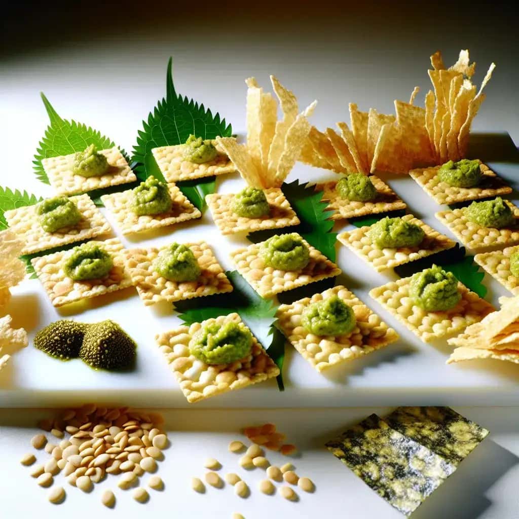 Shiso & Knoblauch-Arare – knusprige Shiso-Knoblauch-Reis-Cracker-Häppchen