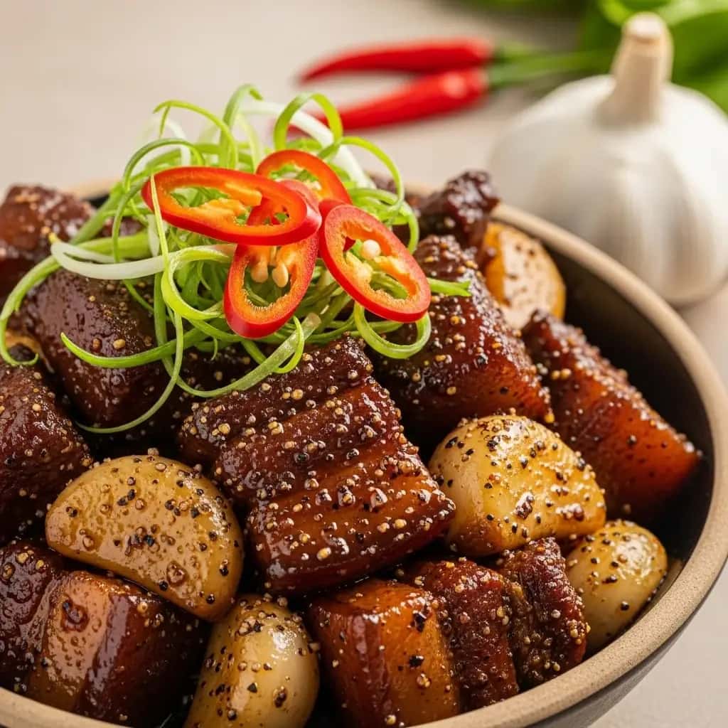 Du cœur du Vietnam : poivre aromatique et saveurs aromatiques. Porc braisé à l'ail (Thịt Kho Tiêu)