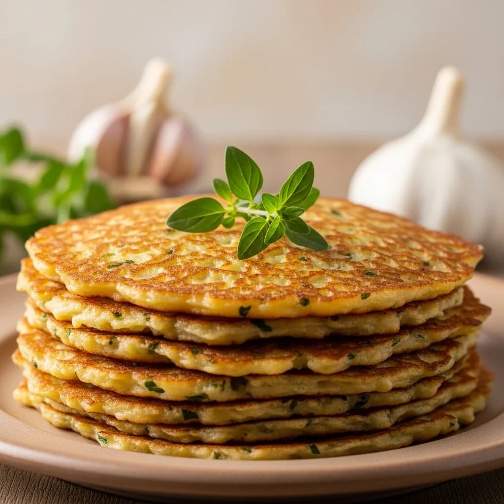 Un alimento básico eslovaco: ajo crujiente y champiñones. Tortitas de patata (Zemiakové Placky)