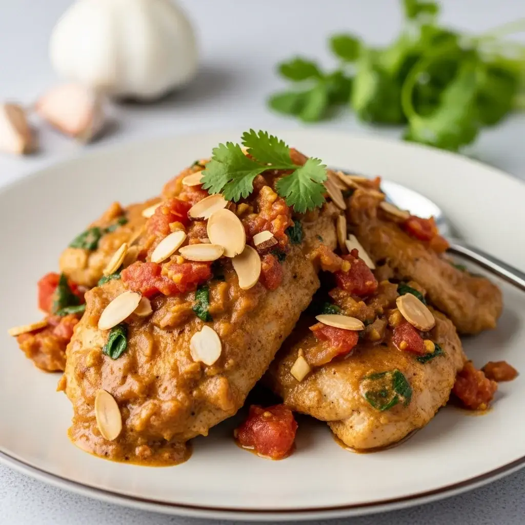 Un classique colonial : la crème crémeuse aux amandes et aux épices du Mexique. Poulet à l'ail (Pollo en Almendrado)