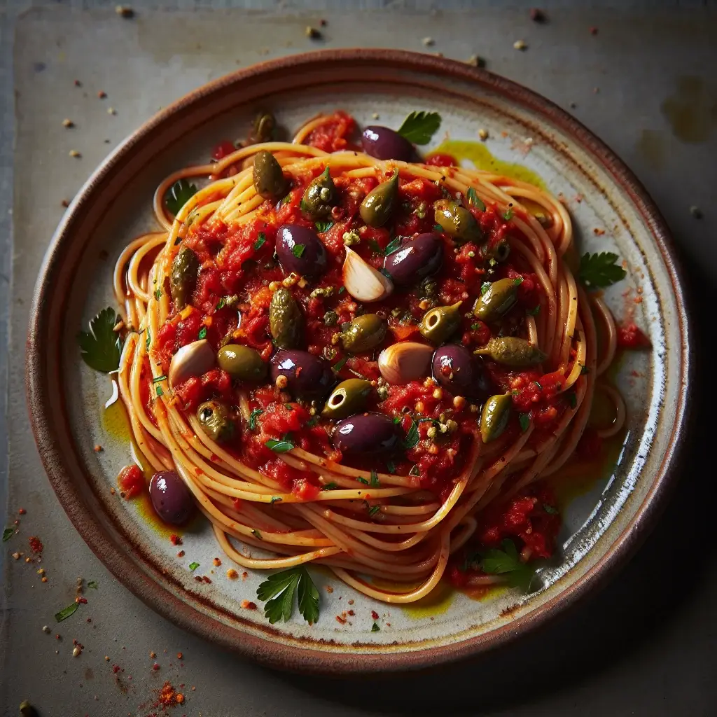 Ail piquant et amp; Baiser aux anchois : Spaghetti à la Puttanesca
