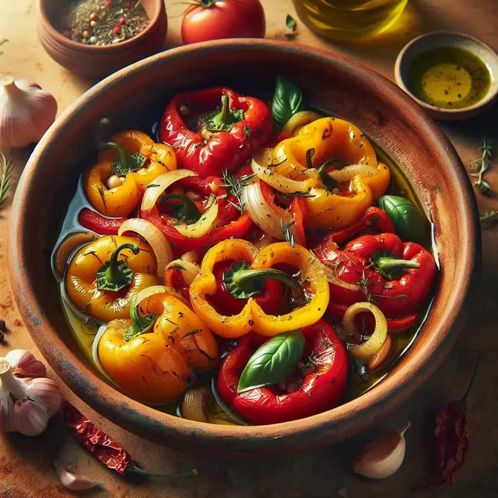 Mit Knoblauch aus Apulien angereicherte Peperonata