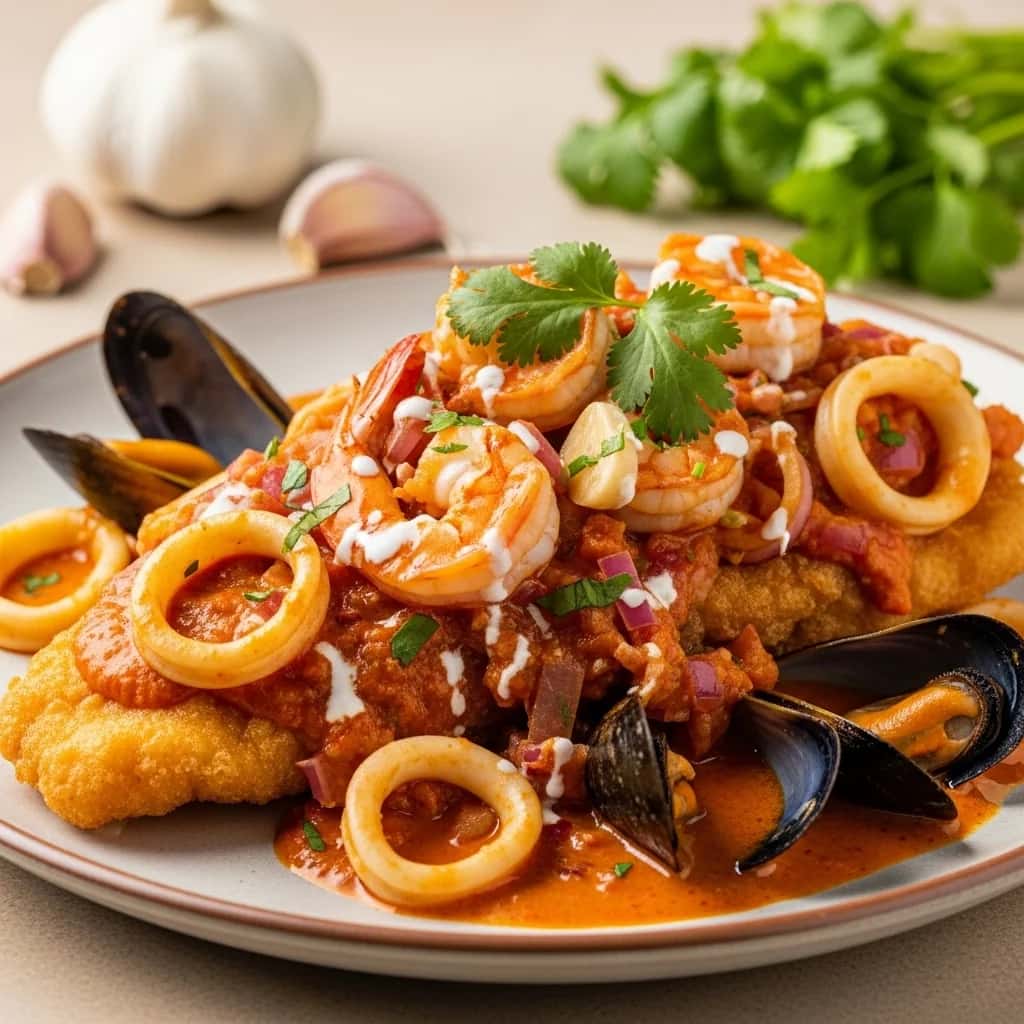 Uma potência costeira: peixe picante sufocado com frutos do mar do Peru (Pescado a lo Macho)