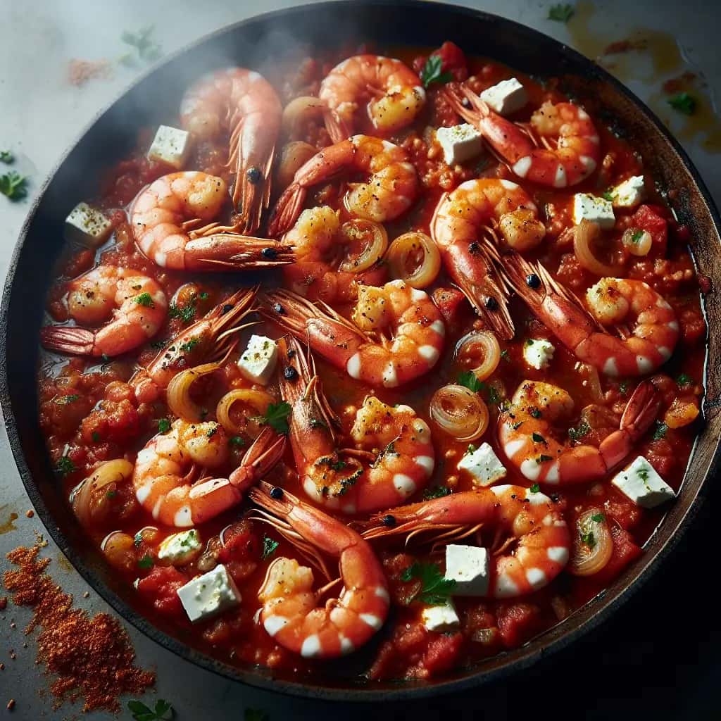 Saganaki de camarones al ajillo: una delicia de la isla griega