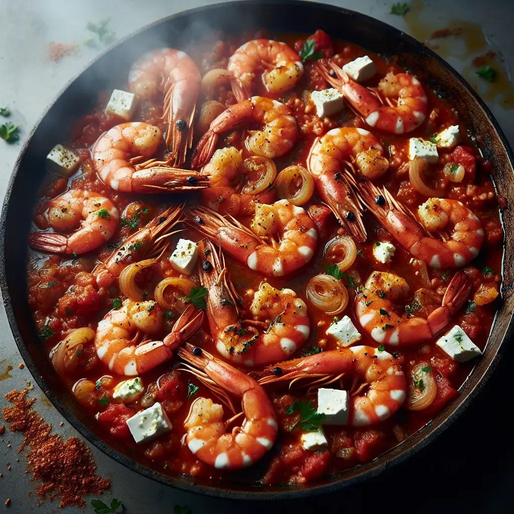 Saganaki de camarones al ajillo: una delicia de la isla griega