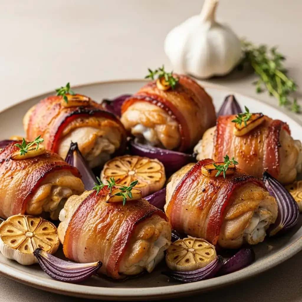 Da lareira eslovaca: coxas de frango assadas com alho e bacon