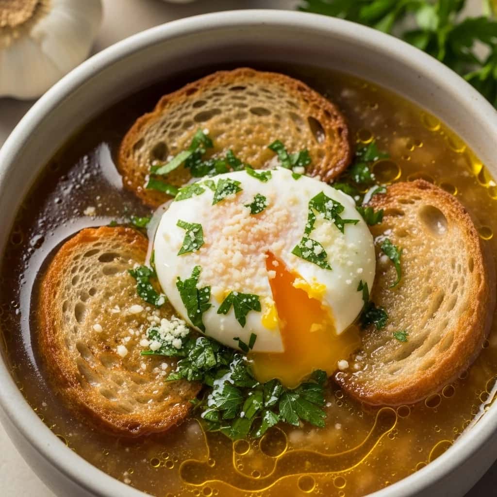 Do coração da Toscana: alho e alho de um camponês Sopa de Ovo (Zuppa all'Aglio e Uova)