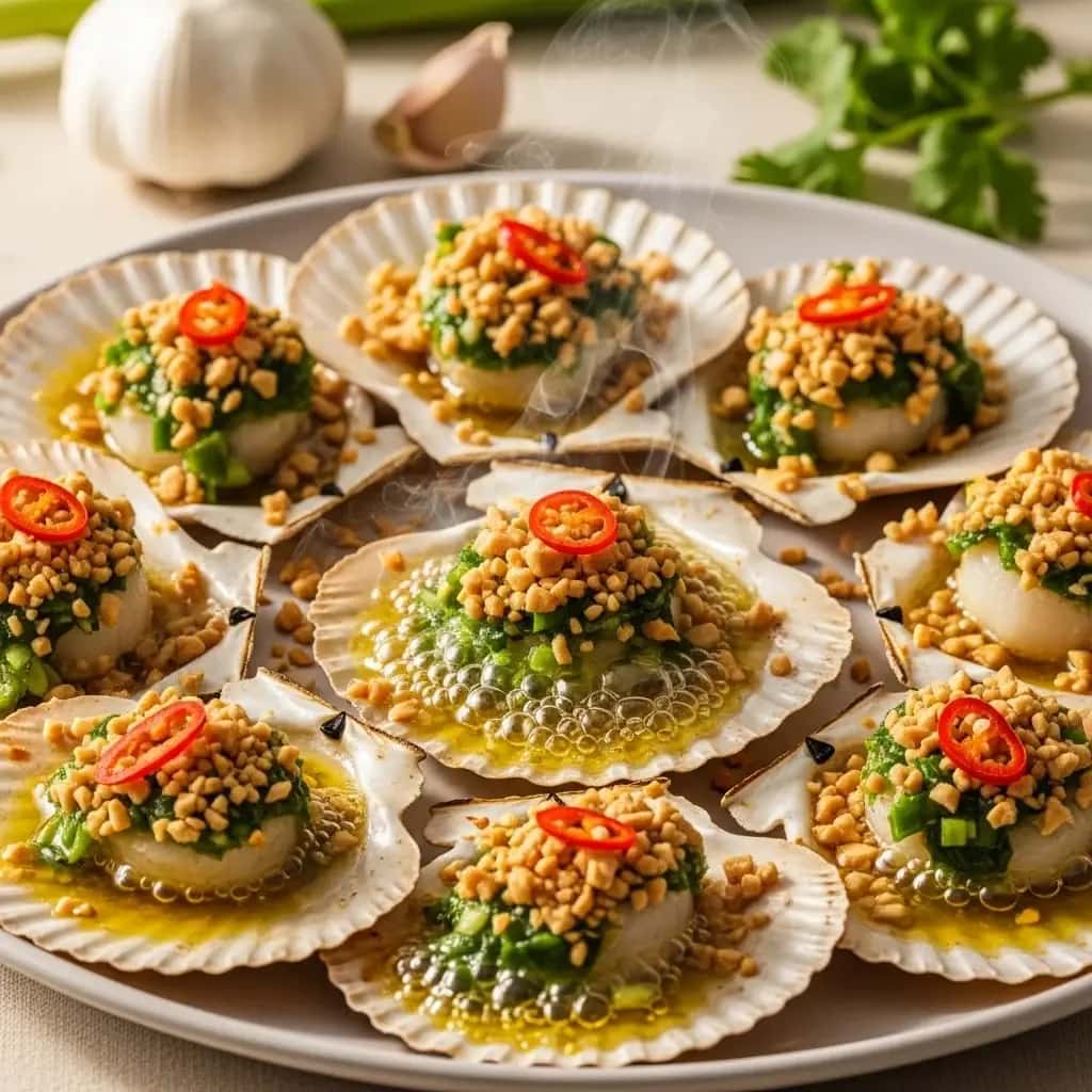 Das ruas de Saigon: alho escaldante e amp; Vieiras Grelhadas com Amendoim (Sò Điệp Nướng Mỡ Hành)