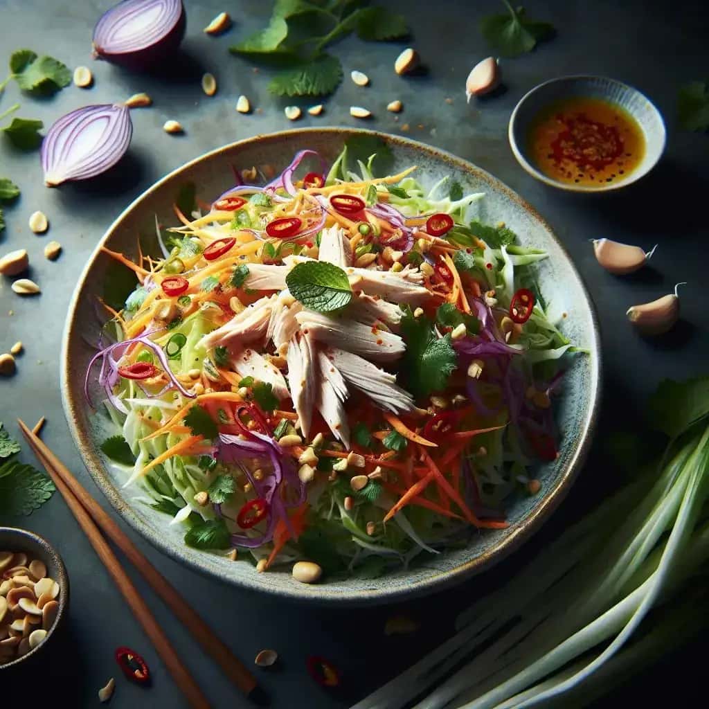 Ensalada vietnamita picante de pollo con ajo