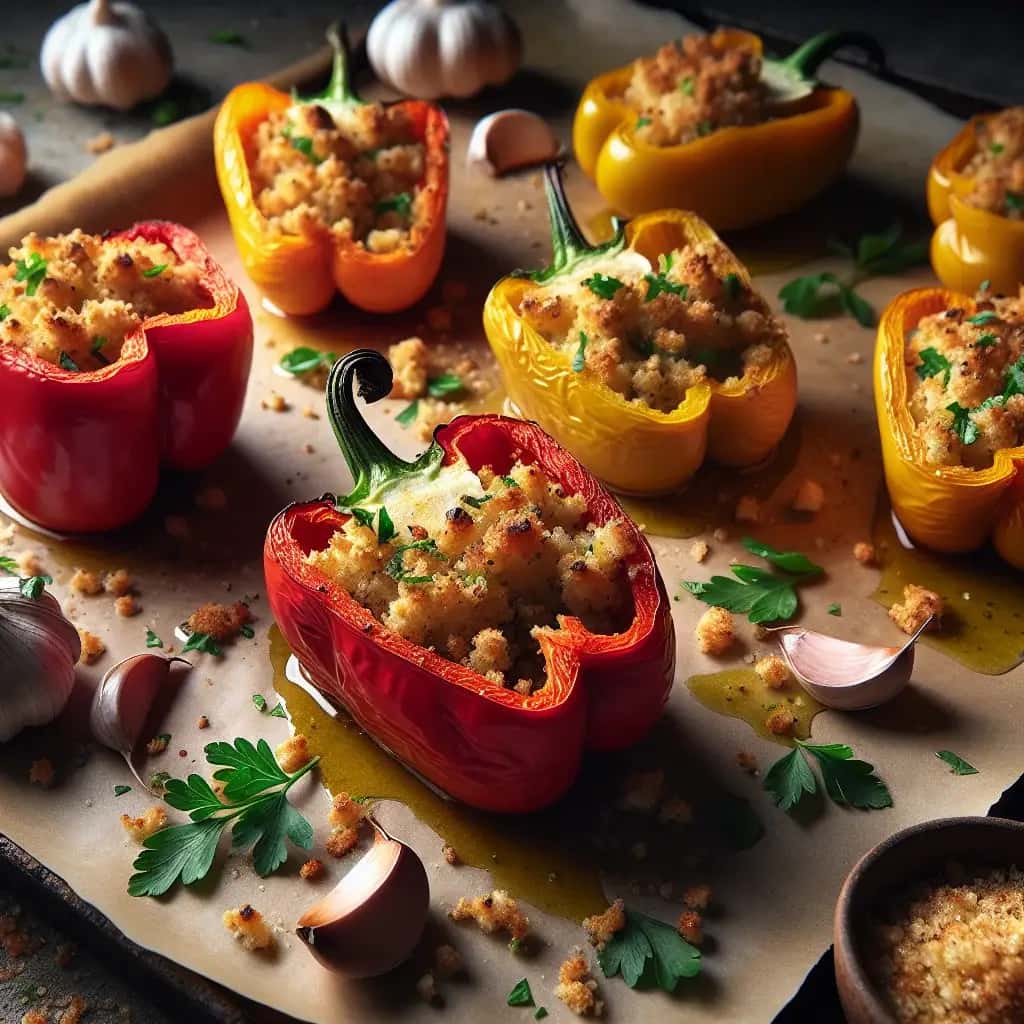 Garlic-Infused Baked Bell Peppers with Crispy Breadcrumbs