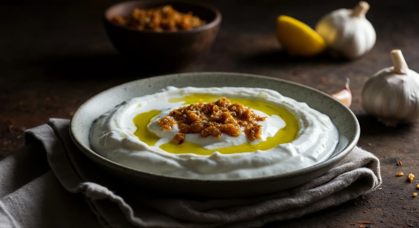 Ein Kühlendes Gegenstück Indiens Cremiges Knoblauch-Raita Lahsuni Raita