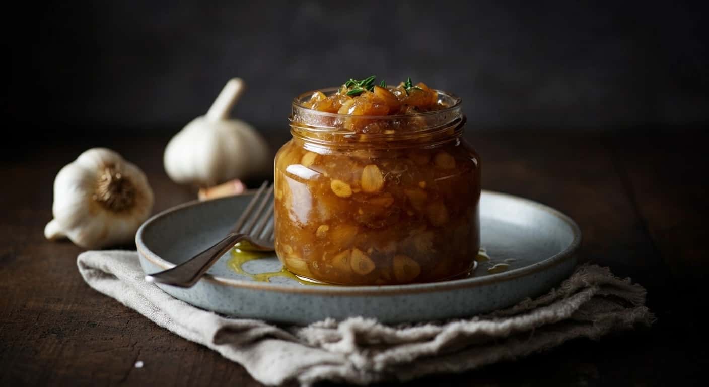 Uma Delicadeza Francesa Doce e Salgada Compota de Alho Cozida Lentamente Confiture D'ail