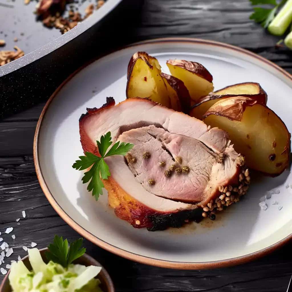 Um assado rústico dos Tatras: alho eslovaco e alho Carne de porco com alcaravia (Bravčové na Cesnaku a Rasci)