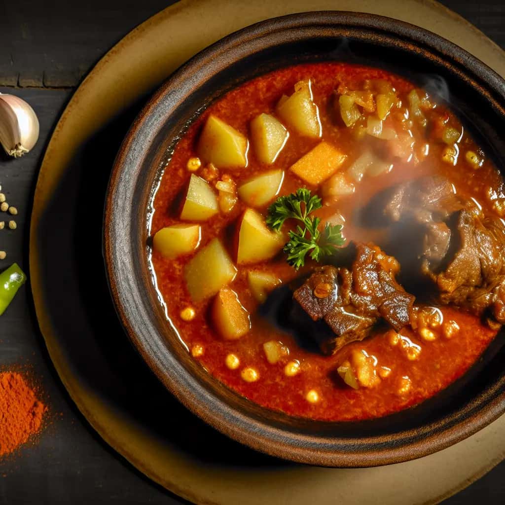 Un estofado abundante de pastor: cordero eslovaco y guisado. Gulash de ajo (Baraní Guláš)