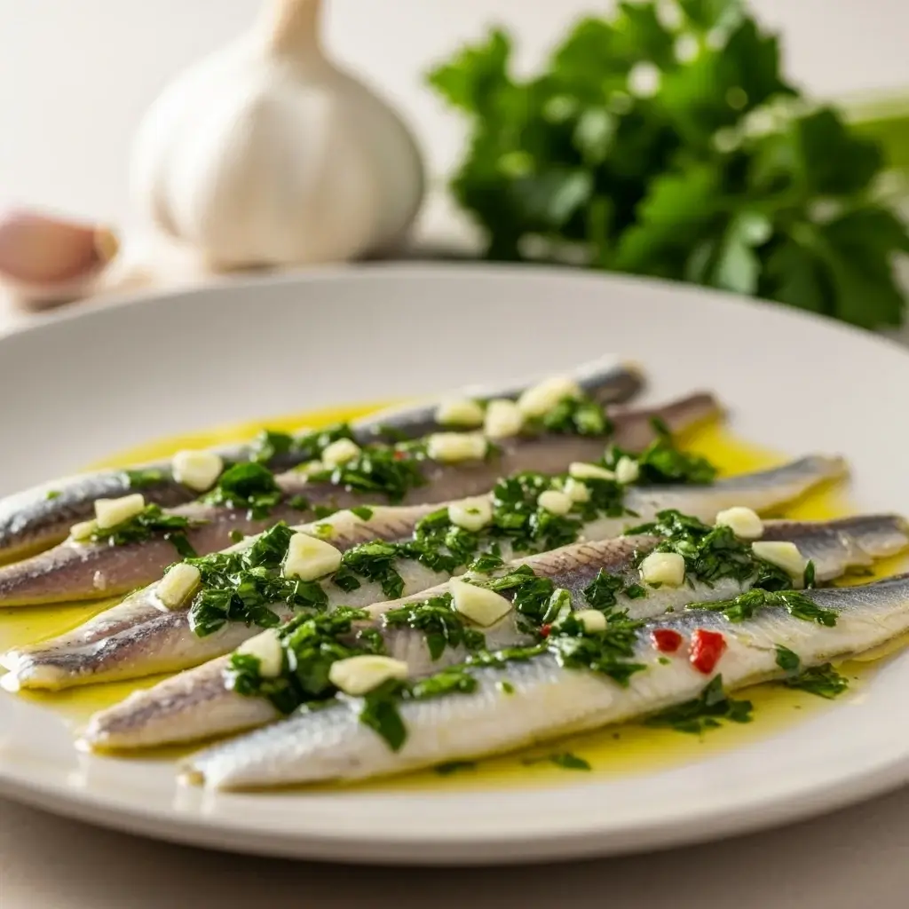 Ponche poderoso do Piemonte: anchovas em molho de alho verde (Acciughe al Verde)
