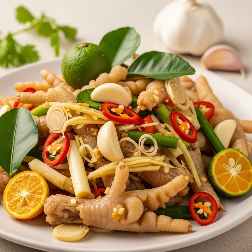 Um ataque de lanche picante e com alho: a famosa salada de pés de frango do Vietnã (Chân Gà Sả Tắc)