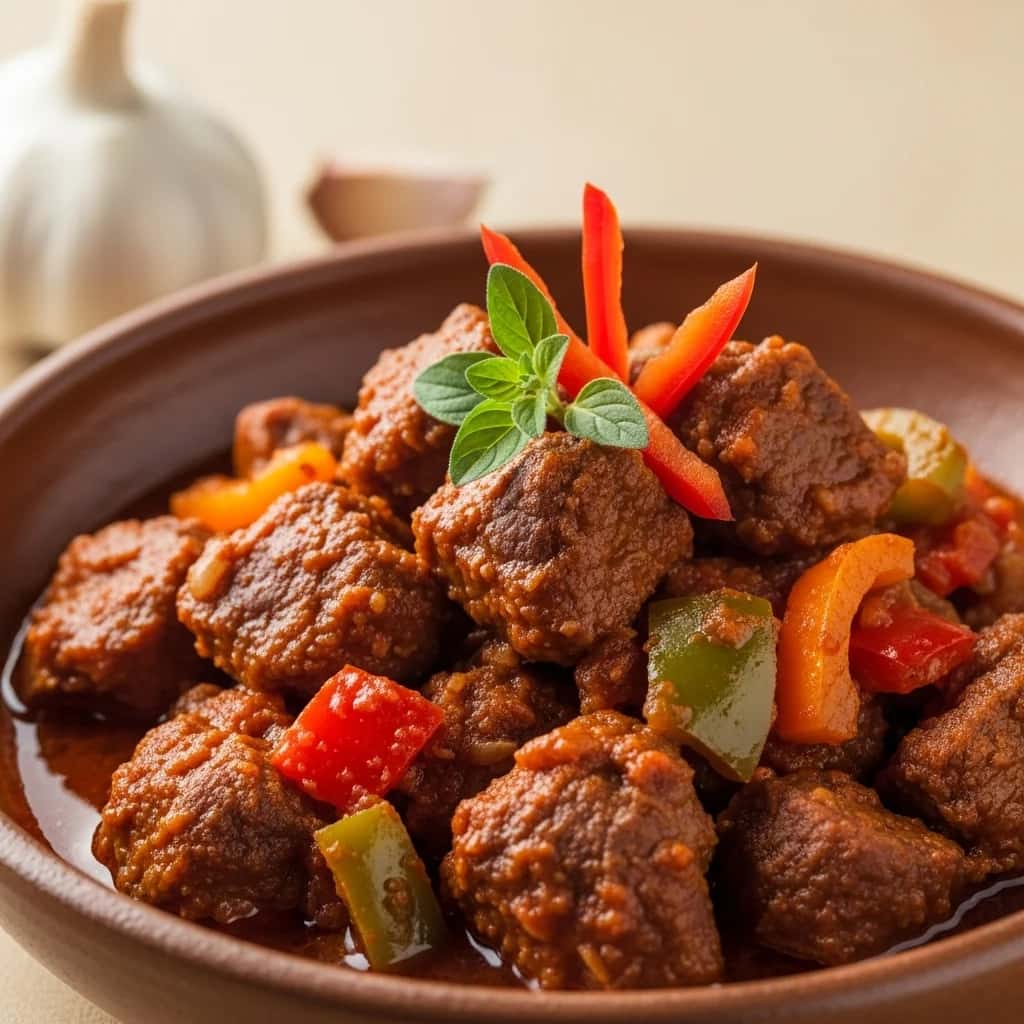 Um gostinho da serra: o saudável alho e amp; Ensopado de Cabra com Vinho (Cabrito en Salsa de Ajo)