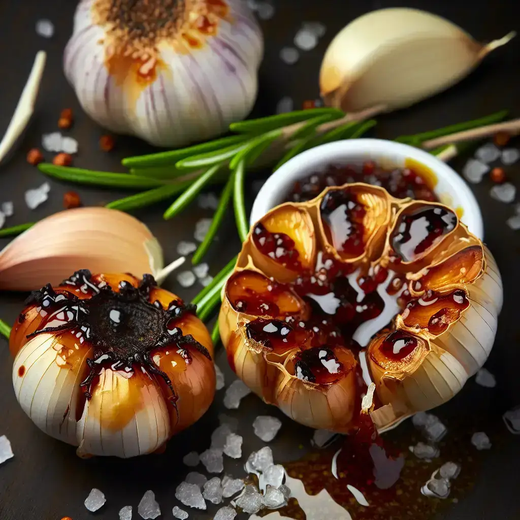 Aglio Arrosto al Balsamico: alho italiano torrado lentamente com alecrim