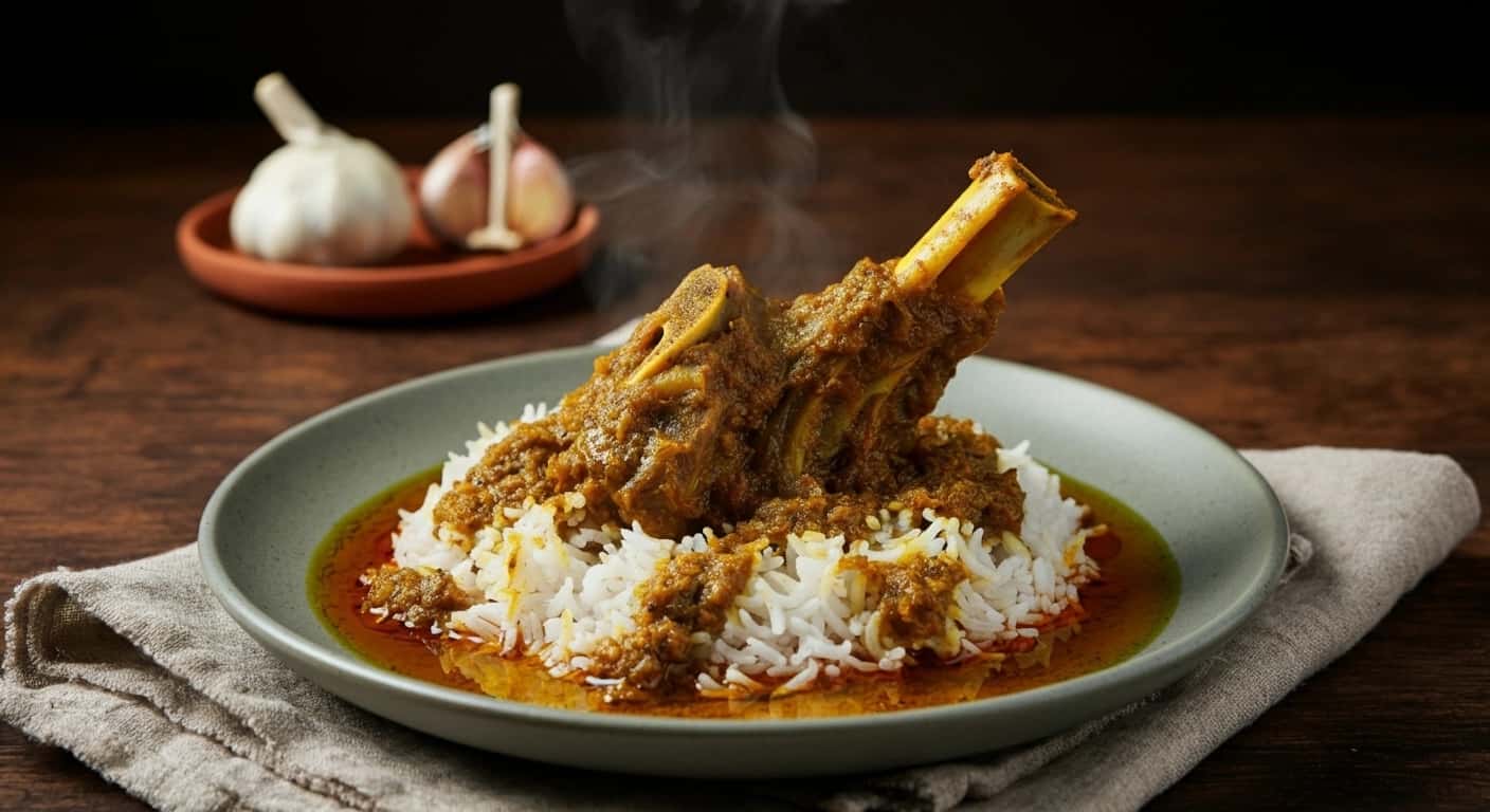 Um Banquete de Eid: Caril de Cordeiro com Alho Paquistanês (Lahsuni Gosht)