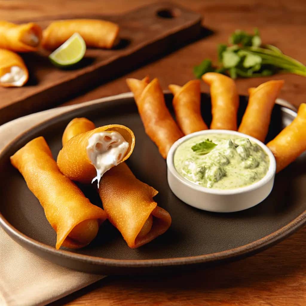 Tequeños de queijo crocante com molho de abacate com alho