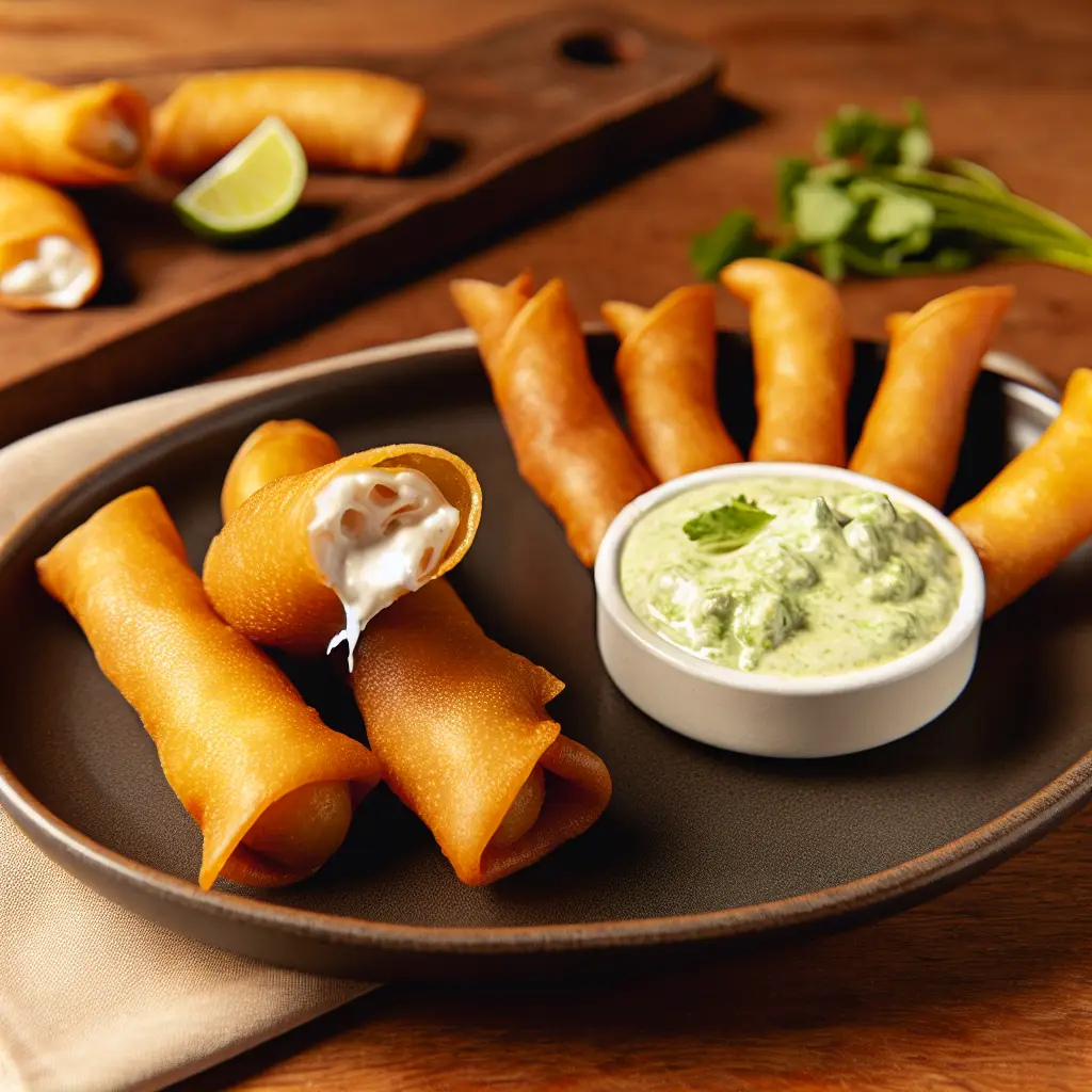 Knusprige Käse-Tequeños mit Knoblauch-Avocado-Dip