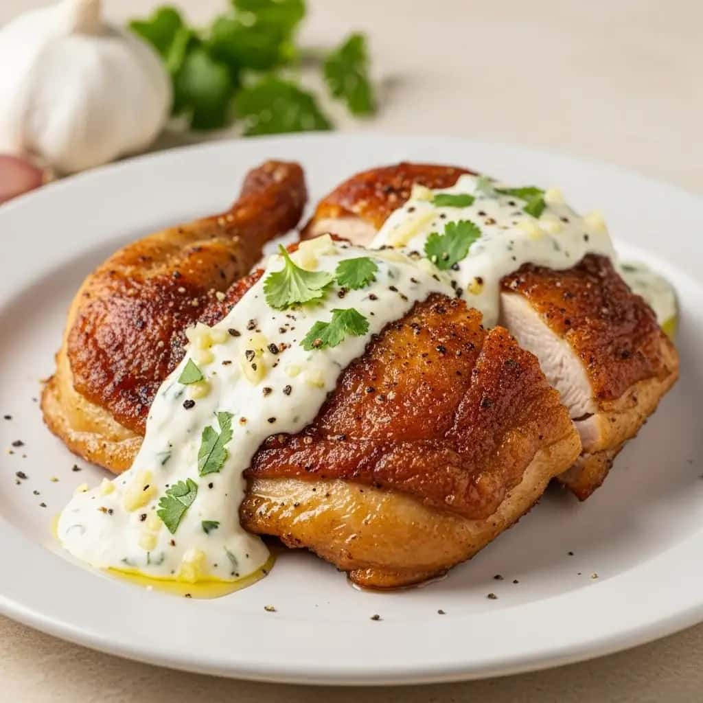 O frango mais crocante do Cáucaso: frango georgiano prensado com alho (Tsitsila Tabaka)